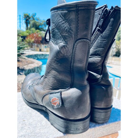 ~ Harley-Davidson 9.5 Men Motorcycle Boots Steel Toe Black Leather Zip Lace W11 - Picture 9 of 16
